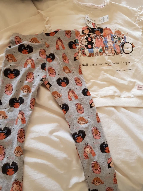Maglione nuovo con etichette, set top a maniche lunghe e leggings 5-6 anni per ragazze