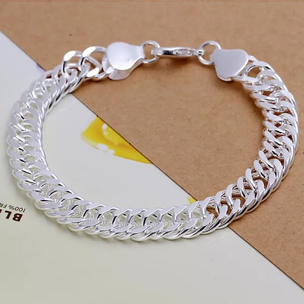 925 Sterling Silver 10mm Link Chain Bracelet Bangle Womens Mens Fashion Jewelry