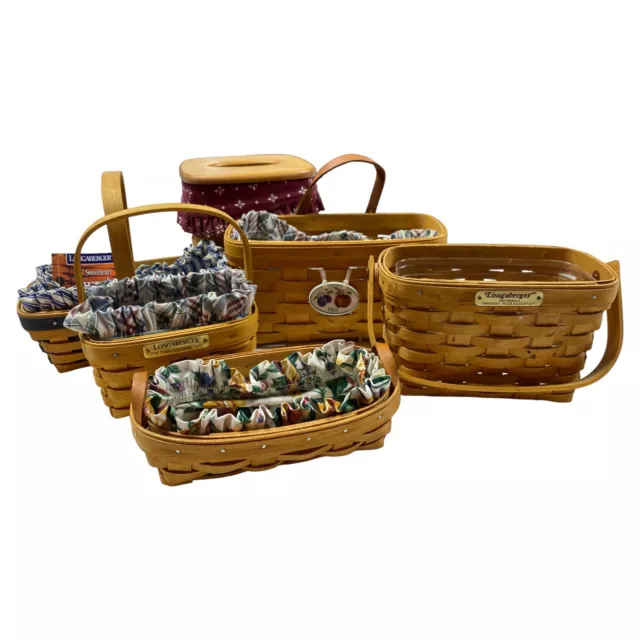 Longaberger Baskets Lot 6 Basket Collection with Lid & Liners Handmade