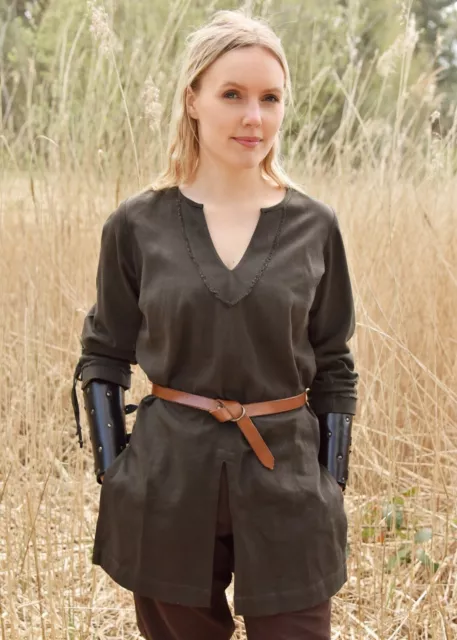 Battle-Merchant Wikinger Frauen Tunika Ylva, olivgrün Mittelalter LARP Damen