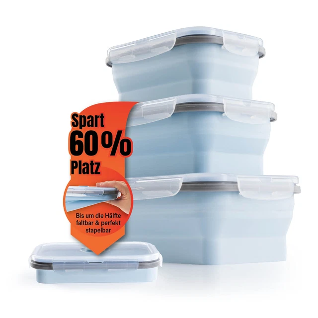 4-teiliges Faltbares Frischhaltedosen-Set Aus Silikon – Bento-Boxen Für Lunch, Camping & Büro | Spülmaschinengeeignet & Platzsparend