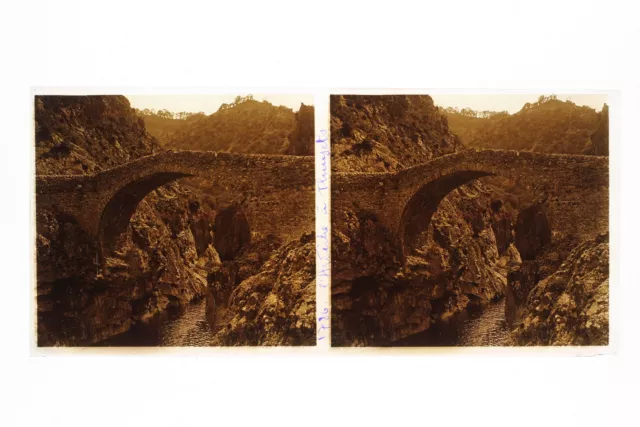 L’Ardèche Vieux Pont France Photo n46L7-23 Vintage Stereo Glass Plate