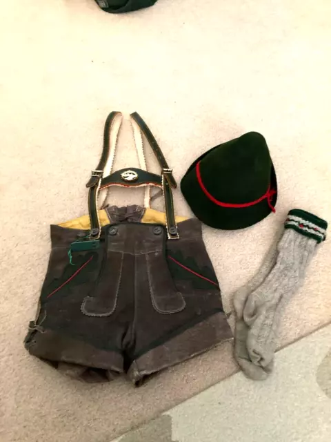 Vintage Leather Boys German 3 pc. Lederhosen Outfit -- W Germany