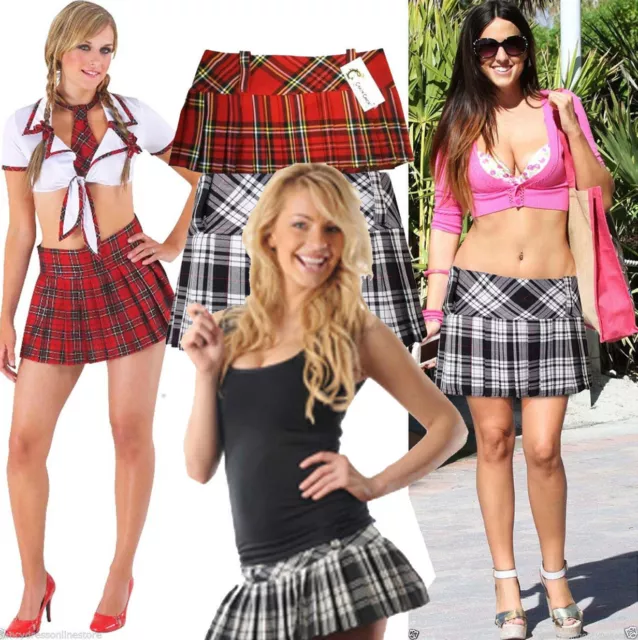 Ladies Scottish Uk School Girls Red Check Tartan Mini Short Scottish Kilt Skirt