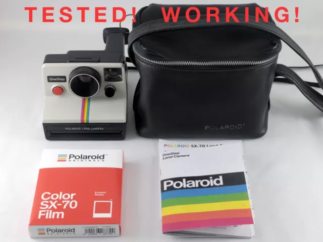 Vintage Polaroid SX-70 OneStep White Rainbow Stripe Instant Camera w/ Film Case