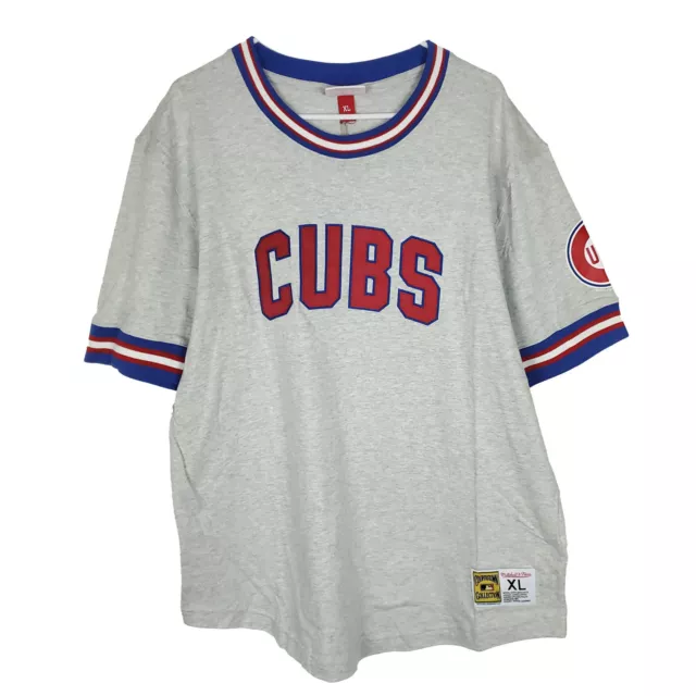 Chicago Cubs Mitchell & Ness MLB Shirt XL XLarge Gray Ribbed Neck & Sleeves NWT
