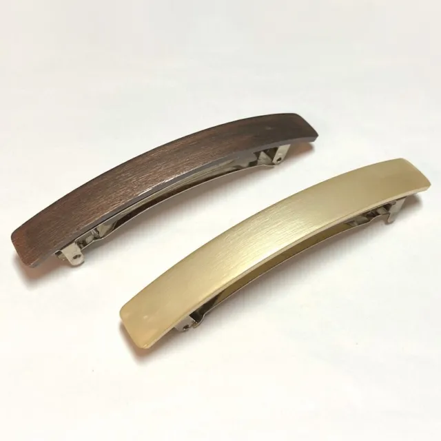Delsol Barrette Hair Clip Clasp Women Vintage Long Brown Beige Made in France