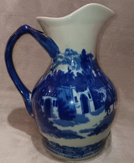 Vintage Flow Blue Pitcher Vase Ironstone Victoria Ware Style