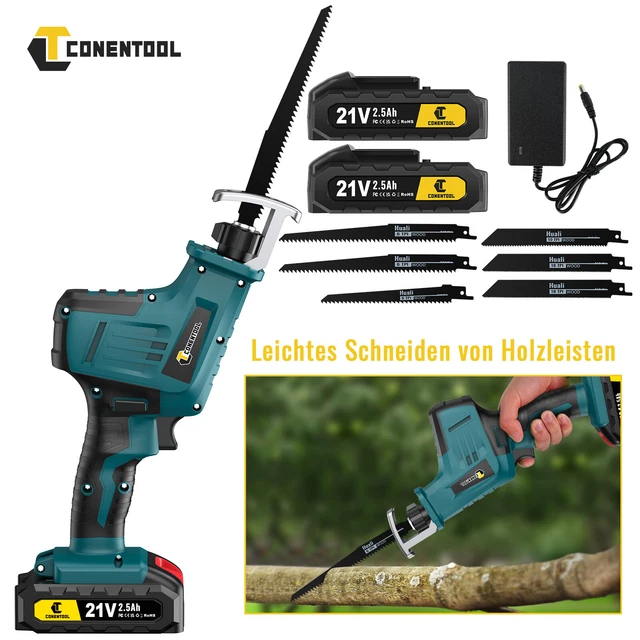 CONENTOOL 21V Batteria Seghetto Elettrico Recipro Seghetto +6 Lame +2 Batteria