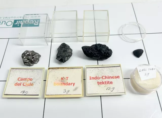 4 Meteorite Specimens Camo Del Circle/K-T Boundry/Indo-Chinese/Bensour Algeria