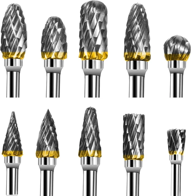 Carbide Rotary Burr Set - 10pcs Double Cut Carving Burr Bits Tungsten Carbide 1