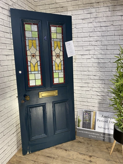 PERIOD VICTORAN DOOR - FRONT ENTRANCE ANTIQUE, RECLAIMED - Coloured Leaded Glass