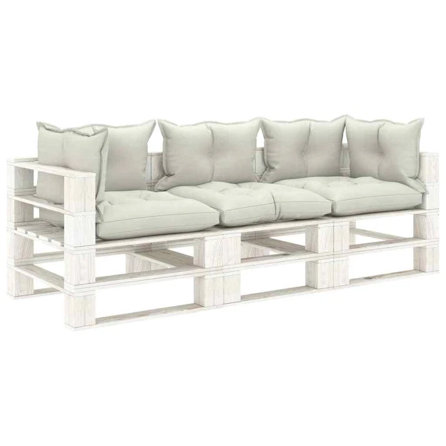vidaXL Divano da Giardino in Pallet 3 Posti con Cuscini Beige in Legno