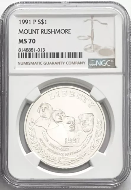 1991 P Mount Rushmore Commemorative Silver Dollar NGC MS70 Classic Brown Label