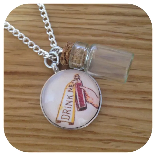 Alice in Wonderland Drink Me pendant & mini bottle charm necklace
