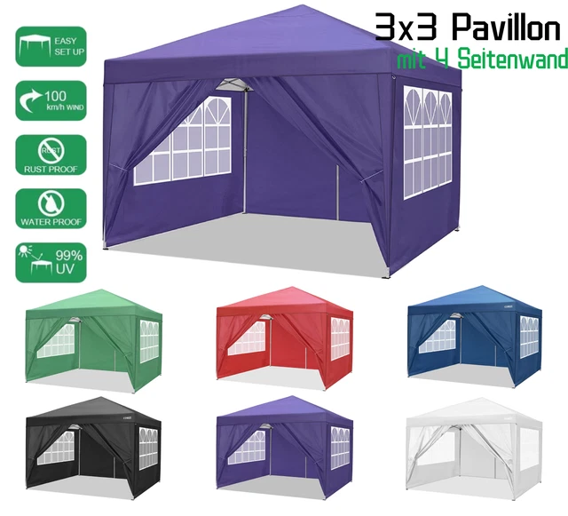 Falt Pavillon Partyzelt WASSERDICHT Pavillion Gartenzelt Dachmaß 3x3 m oder 55