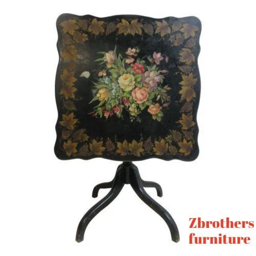 ANTIQUE PAINT SPIDER Leg Decorated Flip Top Game Table Turtle Top 440.