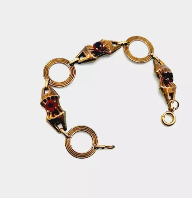 Harry Iskin 12K Gold Filled Art Deco Bracelet Red Glass Stones Vintage 1930s JCS