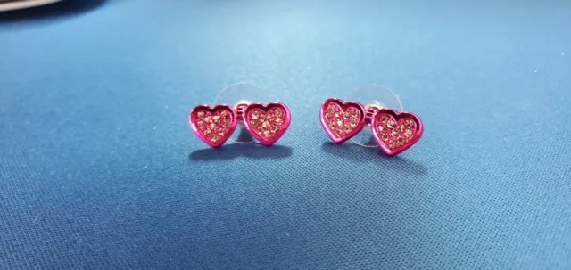 Betsey Johnson Pink Double Heart Stud Earrings - NEW
