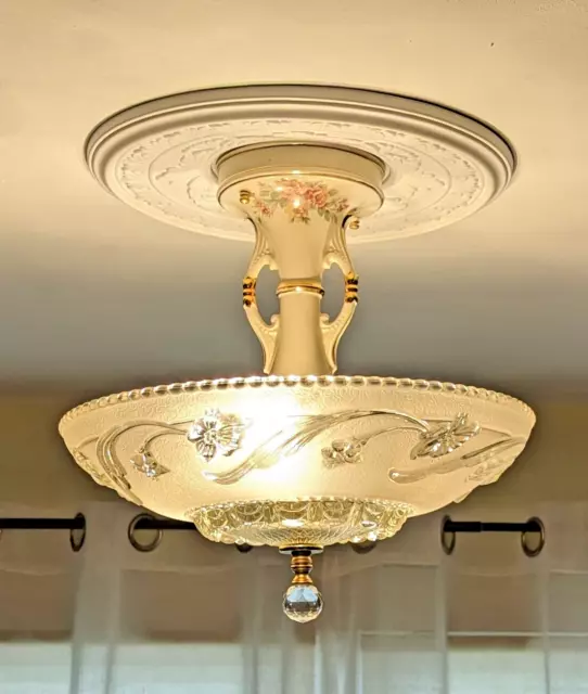 148 Vintage Antique Art Deco Shade Ceiling Light Fixture Chandelier 1930's -40's