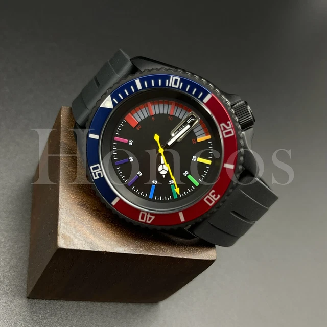 Custom Made Mods Watch SKX Style NH36 Auto Movement BL/RD Aluminum Rainbow Hours
