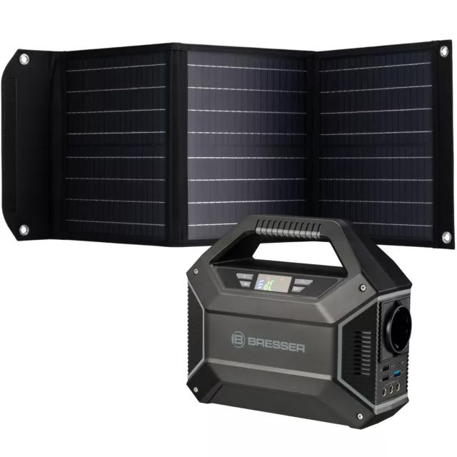 BRESSER Set central eléctrica portátil 100 W + cargador solar móvil 40 W