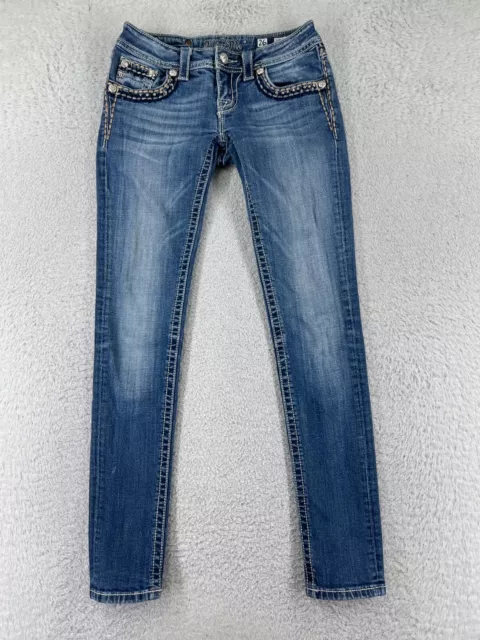 Miss Me Pants Women 26 Blue Denim Jeans Low Rise Skinny Embellished Bling Cotton
