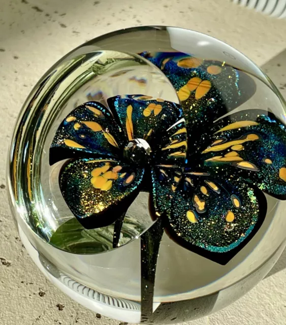 Glass Eye Studio 3 1/2” Velvet Flower Weight Series Art Glass Paperweight