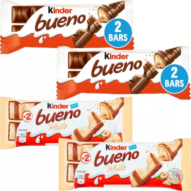 Kinder Bueno White & Milk Chocolate Hazelnut Wafer Snack Twin Bars Packs 43g