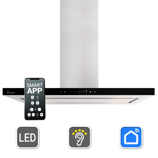 Hotte îlot KKT KOLBE FLAT-INSEL-6 90cm Inox Noir Connectée WiFi - Neuve