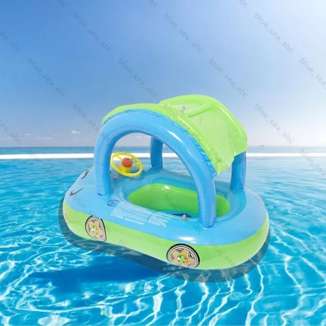 1XBaby Schwimmring Babyboot mit Dach Sonnenschutz Schwimmboot Kinder Schwimmsitz 2