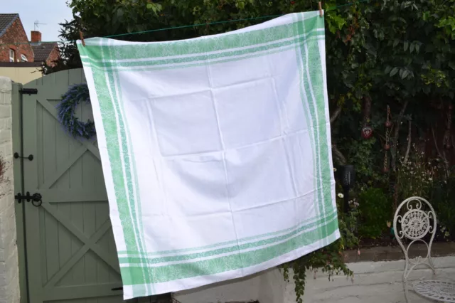 Medium Vintage Green Irish Linen Damask Tablecloth Size Approx.:51” x 51”