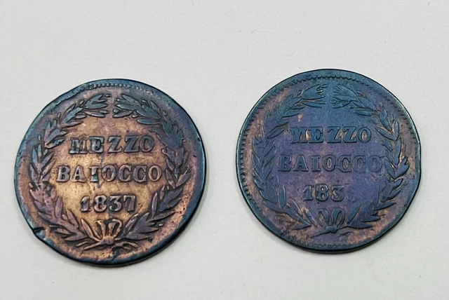 Set 2 Coins Mezzo Baiocco Vatican 1837b And 1838b Ref 90108