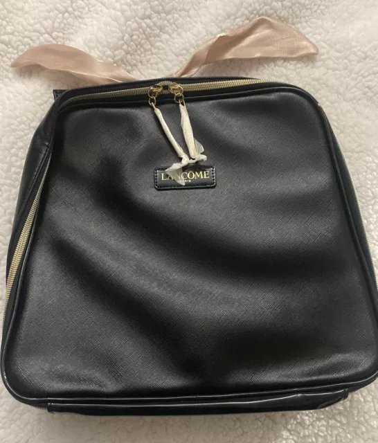 Lancome Makeup Cosmetic Bag TRAIN CASE Faux Leather BLACK