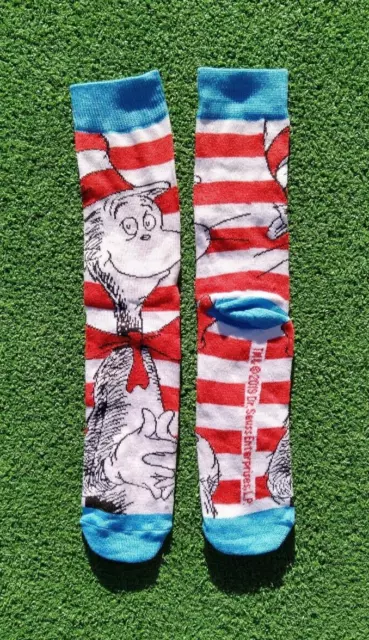 Dr. Seuss The Cat in the Hat Cartoon Striped Iconic Adult Unisex Crew Socks New