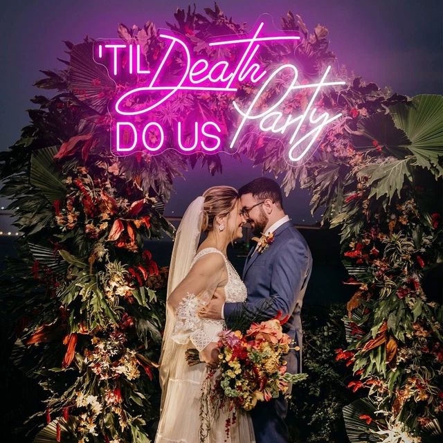 85cmX51cm Hasta la Muerte Háganos Fiesta Neón Letrero LED Novia Habitación Hogar Boda Pared Decoración