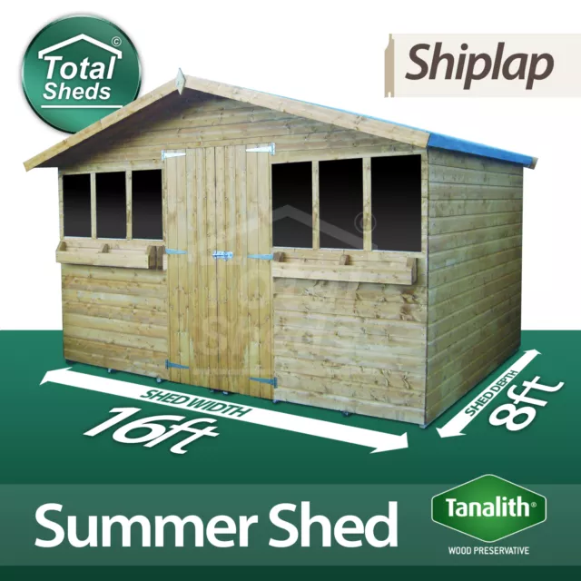16X8 Garden Summer House Shed With +1ft Overhang Pressure Treated Tanalised