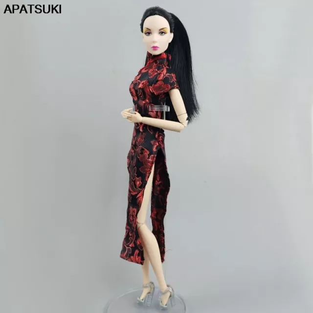 Rot Blumenkleid für Barbie Puppe Outfits Chinesisch Traditionelle Qipao Kleidung