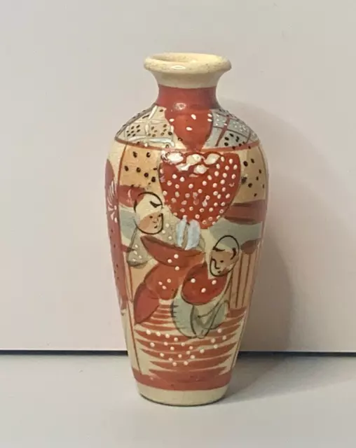Antique Japanese Vase Meiji Period Kyoto Satsuma Hand Glazed Pottery c1910 12cm