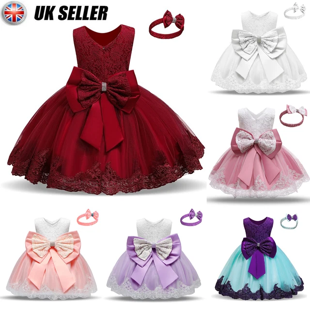 Flower Girls Bridesmaid Dress Baby Kids Party Lace Bow Wedding Dresses Princess