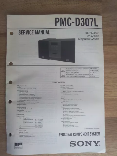 Schema SONY - Service Manual Personal Component System PMC-D307L PMCD307L