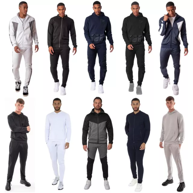 Mens Full Tracksuit Set Bottoms and Hoody Top Pullover Zip Up Top Sizes S-2XL