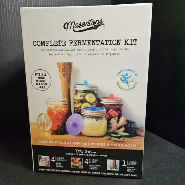 Masontops Complete Mason Jar Fermentation Kit Weights Pounder Airlocks Recipes