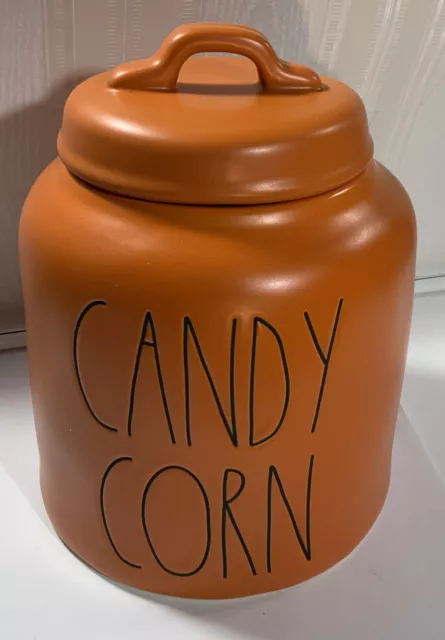 RARE Rae Dunn Matte Orange Halloween "CANDY CORN" Cookie Jar Canister 8.5” Tall