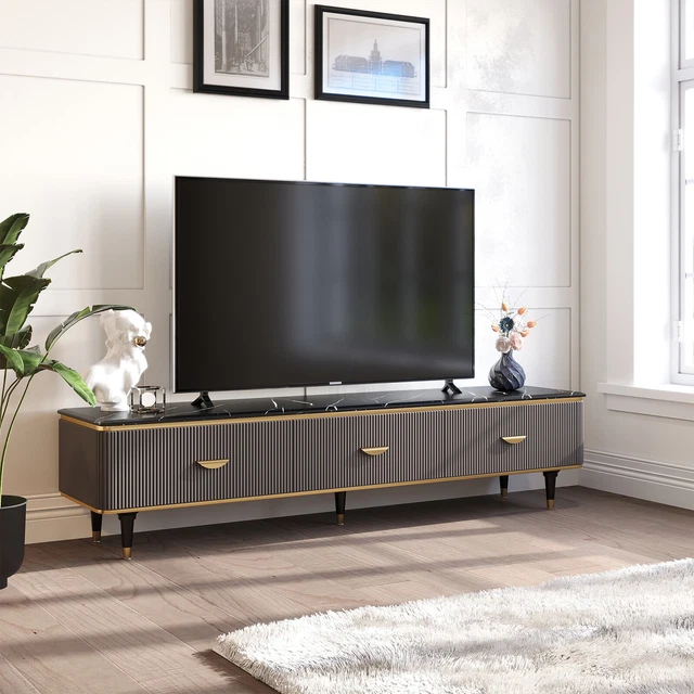 Modern TV Stand Entertainment Center Marble Tabletop Console Table with 3 Drawer
