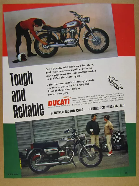 1968 Ducati 350 SS & Sebring motorcycles color photo vintage print Ad