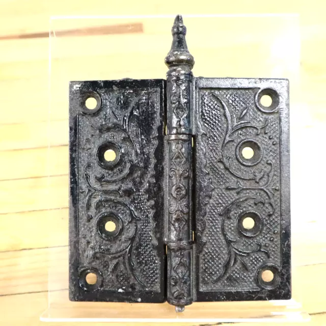 Vintage Victorian Black Cast Iron Steeple Tip Door Hinge Large 6.5 in