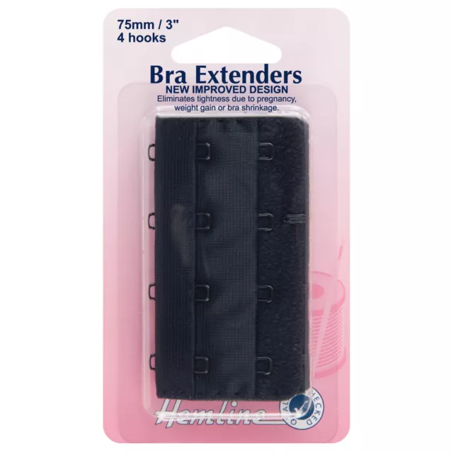 75mm Black Bra Back Extenders By Hemline - H771.75.B -  FREE POST