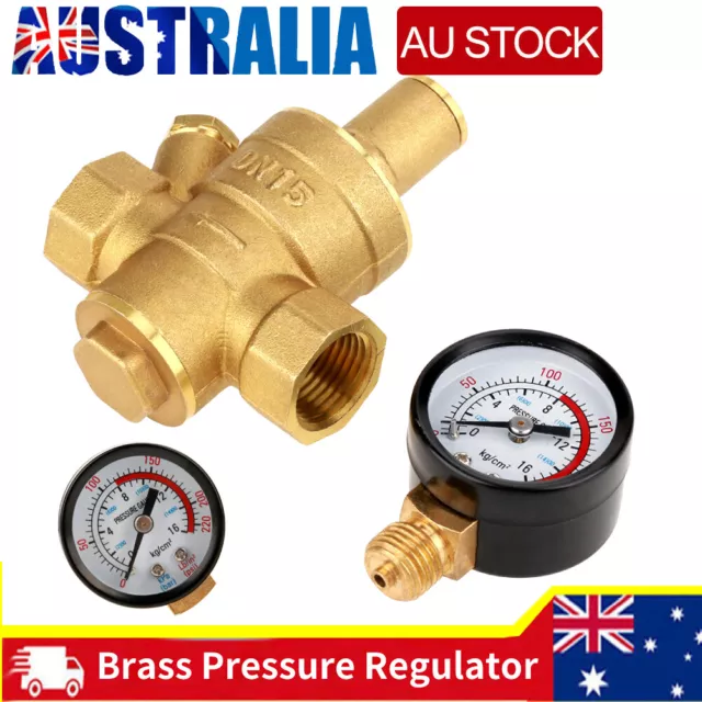 DN15 1/2” Brass Water Pressure Reducing Regulator Valve Reducer with Gauge Meter