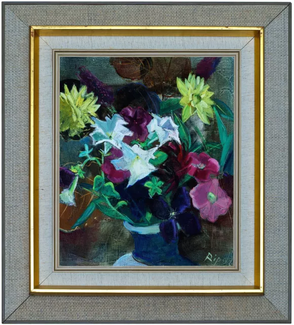 HANS RIPA 1912-2001 bouquet of wild flowers, oil on canvas painting Denmark